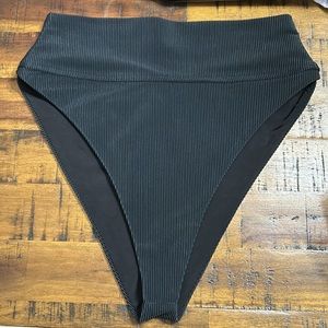 BeachRiot Highway Bottom Black Ribbed Cheeky High Waisted Bikini Bottoms Black M